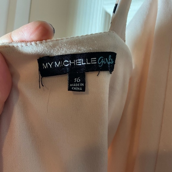 Girls my michelle Sleeveless Glitter Pink Black Floral Polka Dot Party Dress 16 - Picture 9 of 9